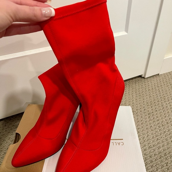 Red stretchy nylon calf boot - Picture 3 of 7